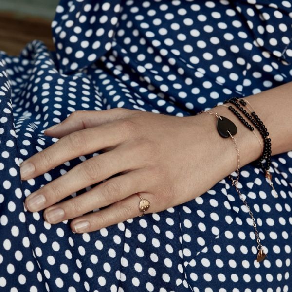 Bracelet Ginette NY Maria Mini Onyx Bead Bracelet Or Rose