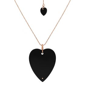 Collier Ginette NY Angèle Jumbo Onyx HeartOn Chain Or Rose