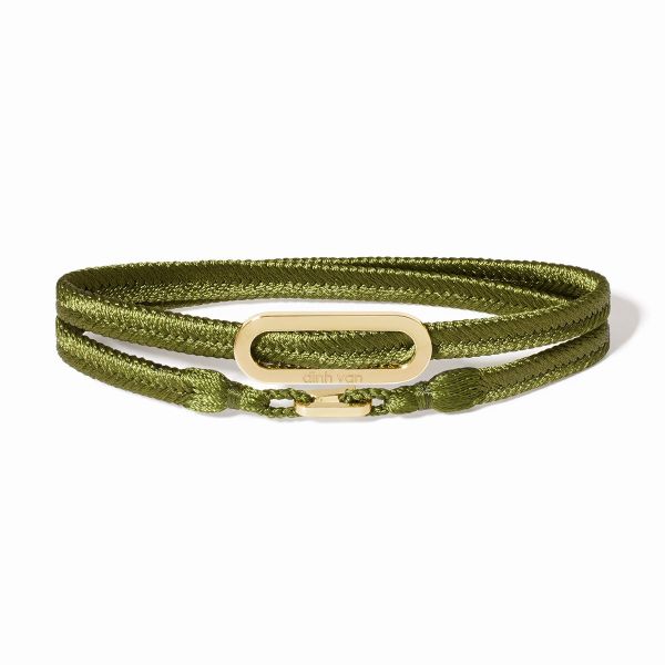Bracelet Dinh Van sur cordon vert kaki Maillon L or jaune