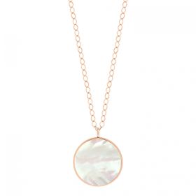 Collier Ginette NY Jumbo Ever White Mop Disc On Chain Or Rose