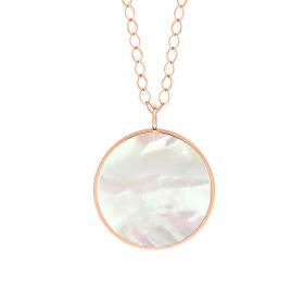 Collier Ginette NY Jumbo Ever White Mop Disc On Chain Or Rose