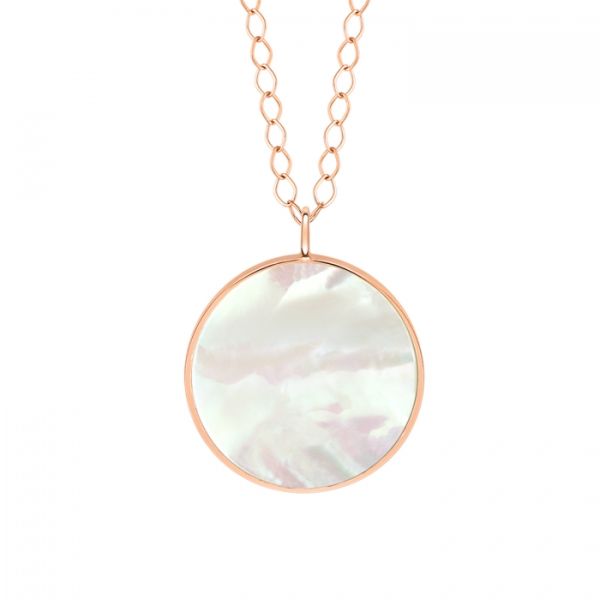 Collier Ginette NY Jumbo Ever White Mop Disc On Chain Or Rose