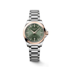 Montre Conquest Cadran Vert Bracelet Acier Coiffe Or Rose