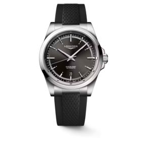 MontreLongines Conquest Cadran Noir Bracelet caoutchouc 41 mm