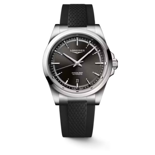 MontreLongines Conquest Cadran Noir Bracelet caoutchouc 41 mm