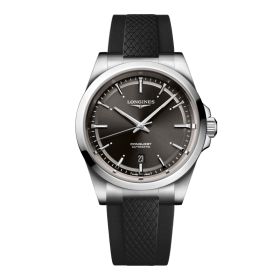 MontreLongines Conquest Cadran Noir Bracelet caoutchouc 41 mm