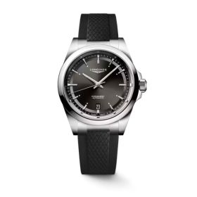 MontreLongines Conquest Cadran Noir Bracelet caoutchouc 38 mm