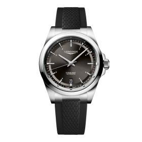 MontreLongines Conquest Cadran Noir Bracelet caoutchouc 38 mm