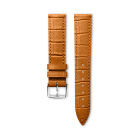 Bracelet Longines Cuir Grainé Brun Clair Semi Mat Imprimé Crocodile 18 mm