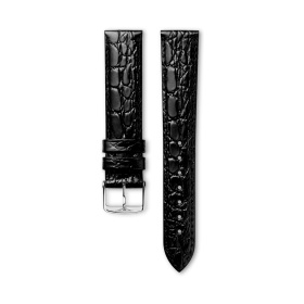 Bracelet Longines Cuir Grainé Noir Semi Mat Imprimé Crocodile 18 mm