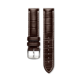 Bracelet Longines Cuir Grainé Brun Mat Imprimé Crocodile 19 mm