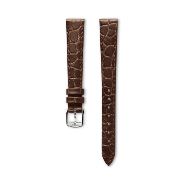 Bracelet Longines Cuir Grainé Brun Semi Mat Imprimé Crocodile 13 mm