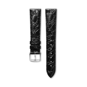Bracelet Longines Cuir Grainé Noir Semi Mat Imprimé Crocodile 19 mm