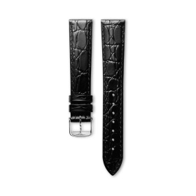 Bracelet Longines Cuir Grainé Noir Semi Mat Imprimé Crocodile 16 mm