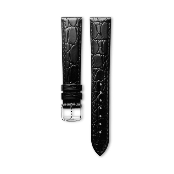 Bracelet Longines Cuir Grainé Noir Semi Mat Imprimé Crocodile 16 mm