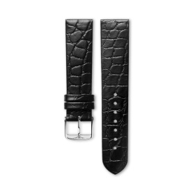 Bracelet Longines Cuir Grainé Noir Semi Mat Imprimé Crocodile 20 mm