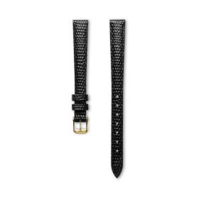 Bracelet Longines Cuir Grainé Noir Mat Imprimé Lézard 10 mm