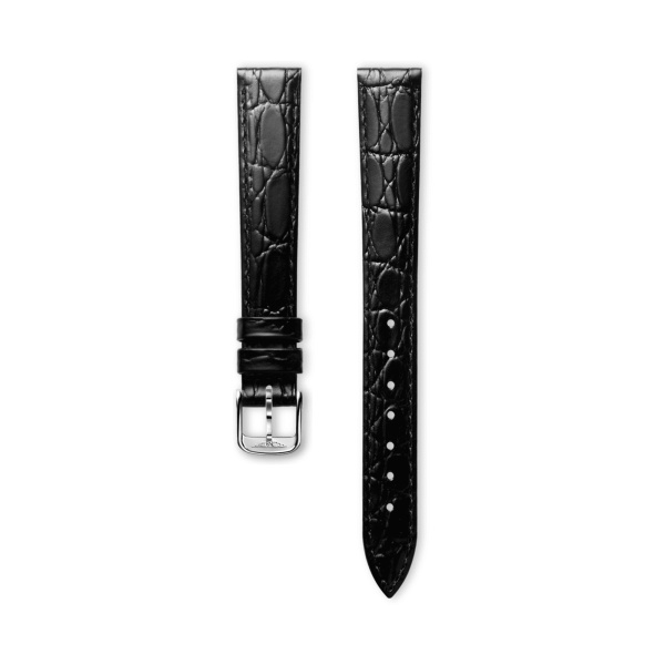 Bracelet Longines Cuir Grainé Noir Semi Mat Imprimé Crocodile 13 mm