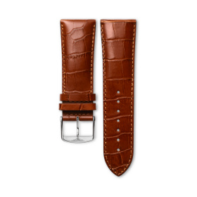 Bracelet Longines Cuir Grainé Brun Clair Semi Mat Imprimé Crocodile 26 mm