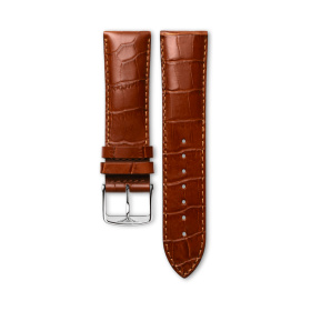 Bracelet Longines Cuir Grainé Brun Clair Mat Imprimé Crocodile 23 mm