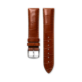 Bracelet Longines Cuir Grainé Brun Clair Semi Mat Imprimé Crocodile 21 mm