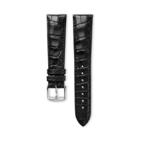 Bracelet Longines Cuir Grainé Noir Mat Imprimé Crocodile 20 mm