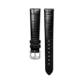 Bracelet Longines Cuir Grainé Noir Mat Imprimé Crocodile 17 mm