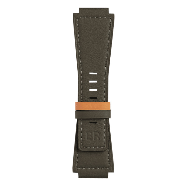 Bracelet Bell & Ross BR-03 42mm BR-01 BR-X1 Cuir Réversible Kaki Et Orange