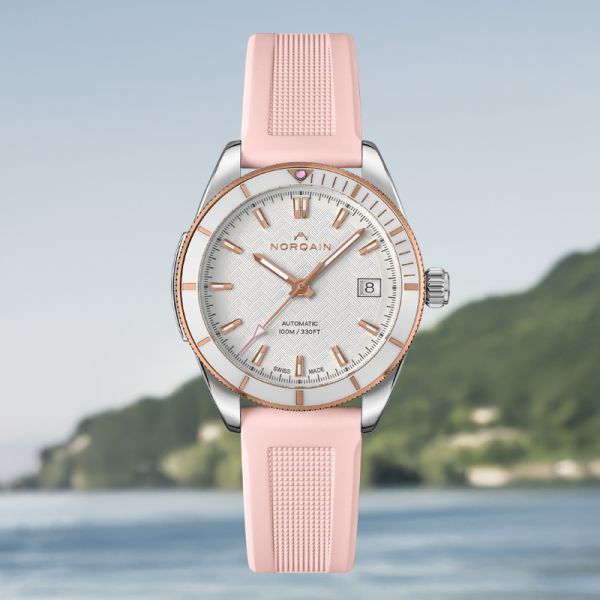 Montre Norqain Adventure Sport 37mm Lunette Or Rouge Bracelet Caoutchouc Rose