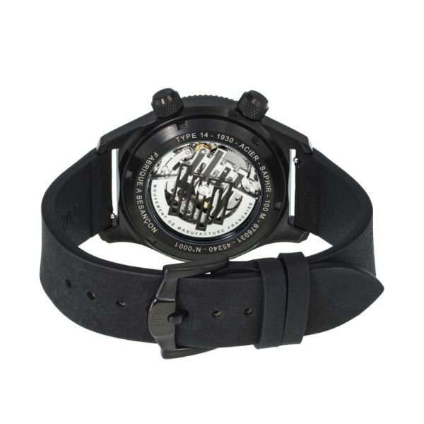 Montre Lip Type 14 41mm Automatique Cadran Noir Bracelet Cuir PVD Noir