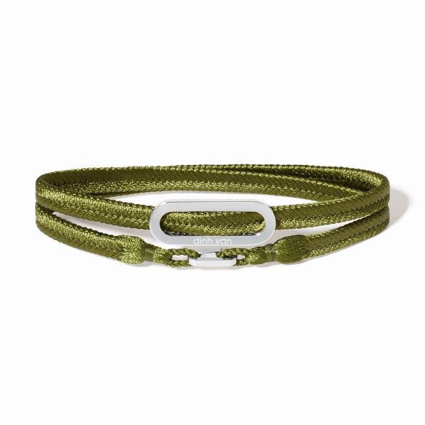 Bracelet Dinh Van sur cordon vert kaki Maillon L or blanc