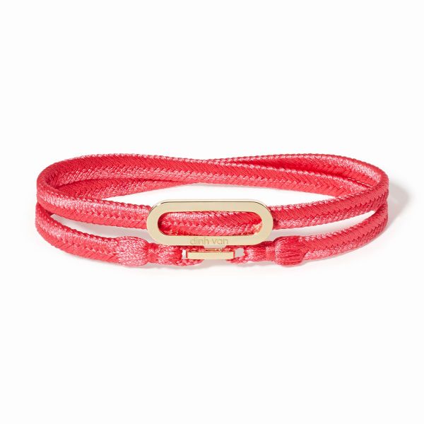 Bracelet Dinh Van sur cordon rose Maillon L or jaune