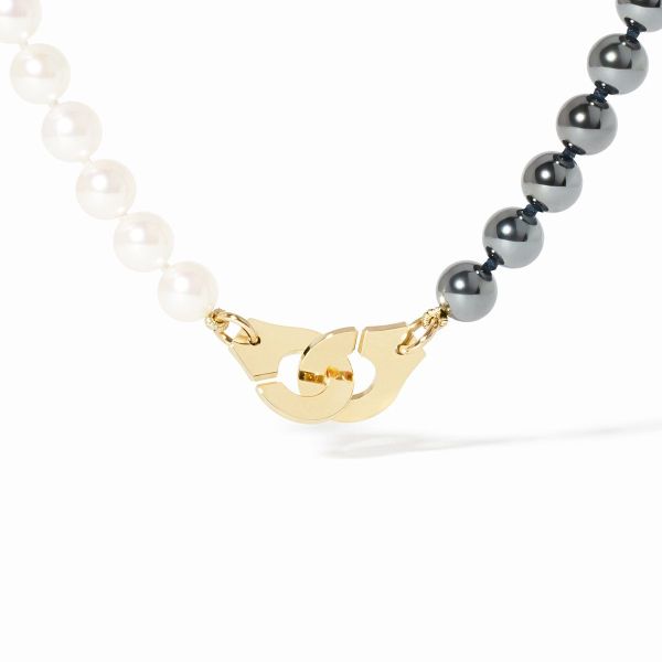Collier Dinh Van Menottes Or jaune Moyen Modèle Perles et Hématites