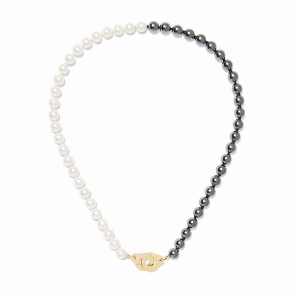 Collier Dinh Van Menottes Or jaune Moyen Modèle Perles et Hématites