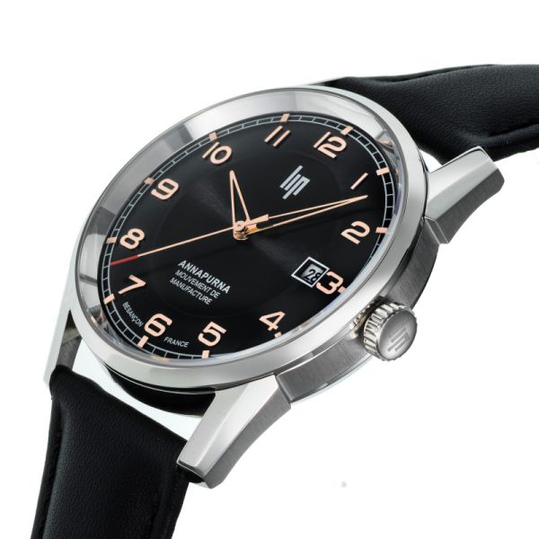 Montre LIP Valentin Annapurna classique automatique bracelet cuir noir