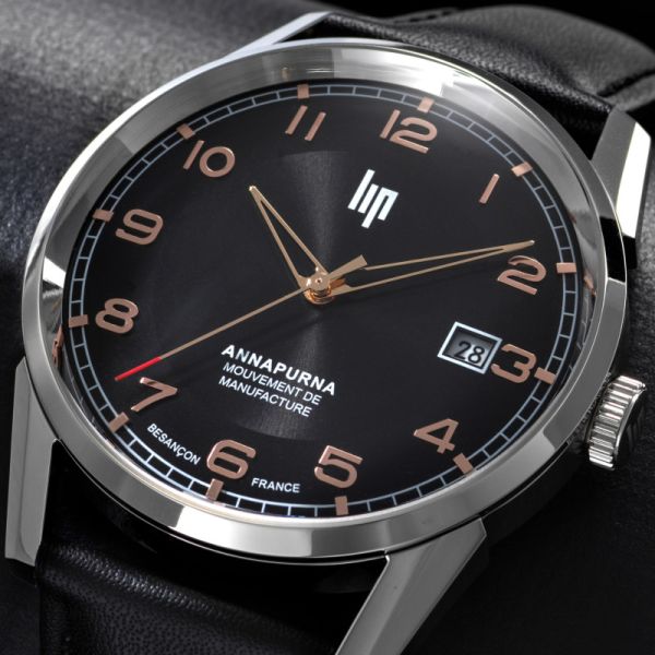 Montre LIP Valentin Annapurna classique automatique bracelet cuir noir