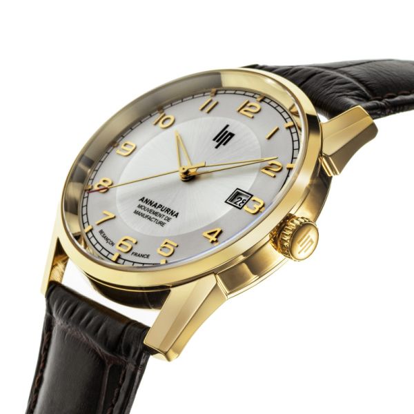 Montre LIP Annapurna classique automatique PVD doré bracelet cuir