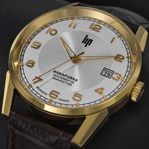 Montre LIP Annapurna classique automatique PVD doré bracelet cuir