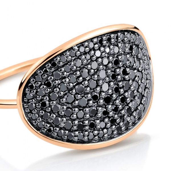 Bague Ginette NY Large Sequin Black Diamond Ring Or Rose