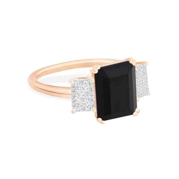 Bague Ginette NY Midnight Diamond & Onyx Ring Or Rose