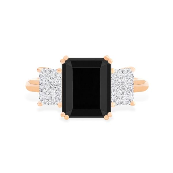 Bague Ginette NY Midnight Diamond & Onyx Ring Or Rose