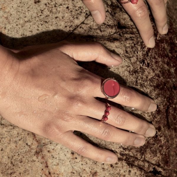 Bague Ginette NY Maria Coral Disc Ring Or Rose