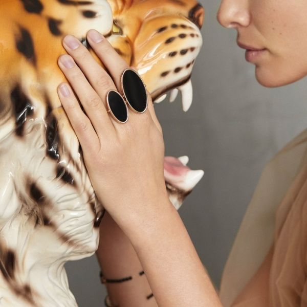 Bague Ginette NY Large Ellipse Onyx Ring Or Rose