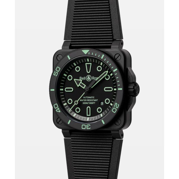 Montre Bell & Ross BR-03 Diver Lum Outline Bracelet Caoutchouc Noir