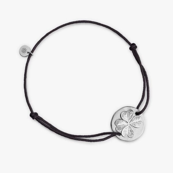 Bracelet Arthus Bertrand Trefle 16mm Lien Noir Argent 