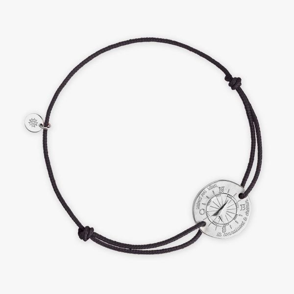 Bracelet Arthus Bertrand Boussole 16mm Lien Noir Argent