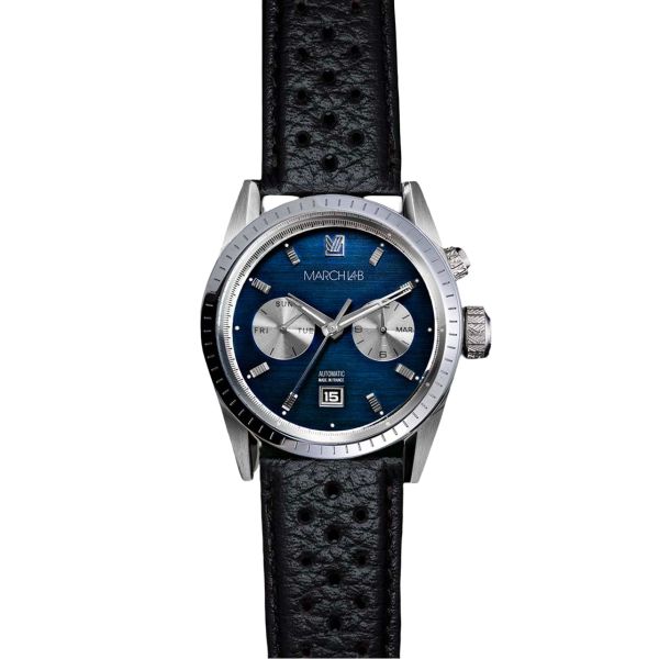 Montre March LA.B Agenda Supra Automatique Cadran Navy Buffle Perforé Noir