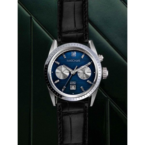 Montre March LA.B Agenda Supra Automatique Cadran Navy Alligator Noir