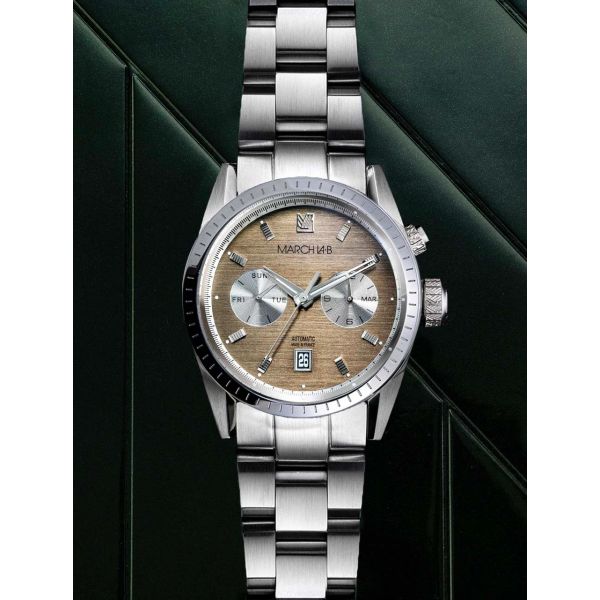 Montre March LA.B Agenda Supra Automatique Cadran Shelter Acier Brossé 3 Maillons