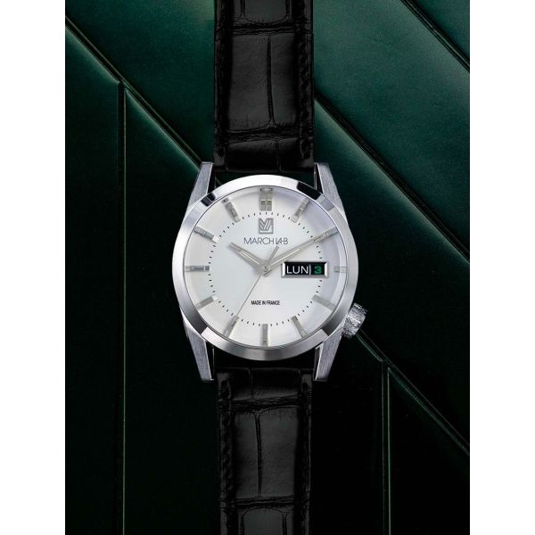 Montre March LA.B AM89 Electrique White Alligator Noir